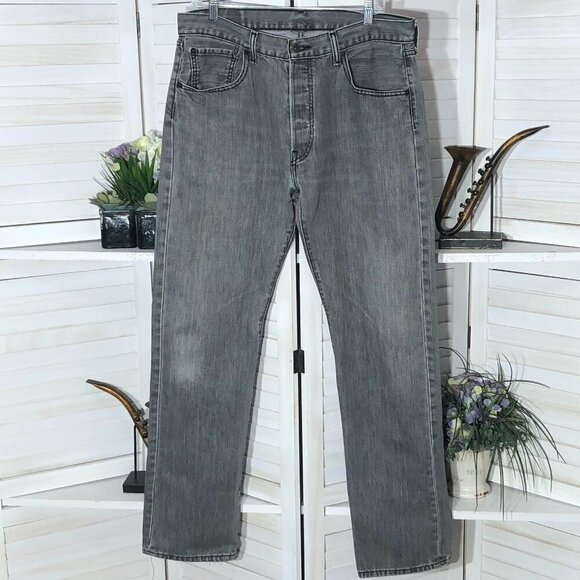 Vintage Levi's 501 gray jeans straight legs 100% cotton button fly Size 34 X 34 - Picture 1 of 11